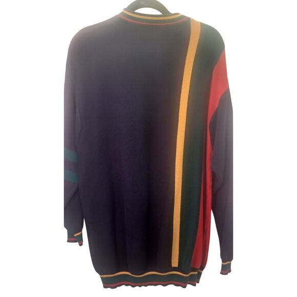 VTG 1990s Style Color block Men's 1/4 Zip Sweater Navy Red Yellow Green XL Y2K - Picture 4 of 5